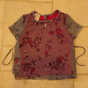 EXPRESSIONS GIRL'S SIZE 10 / 12 TOP RED GRAY FLORAL WITH FRAYING FREE W PURCHASE